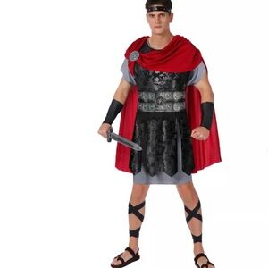 Men's Roman Gladiator Costume with Red Cape